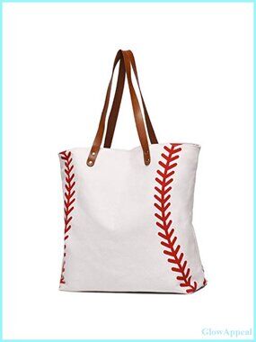 Canvas Baseball Tote Bag Sports Print Utility Top Handle Shoulder Bag Large